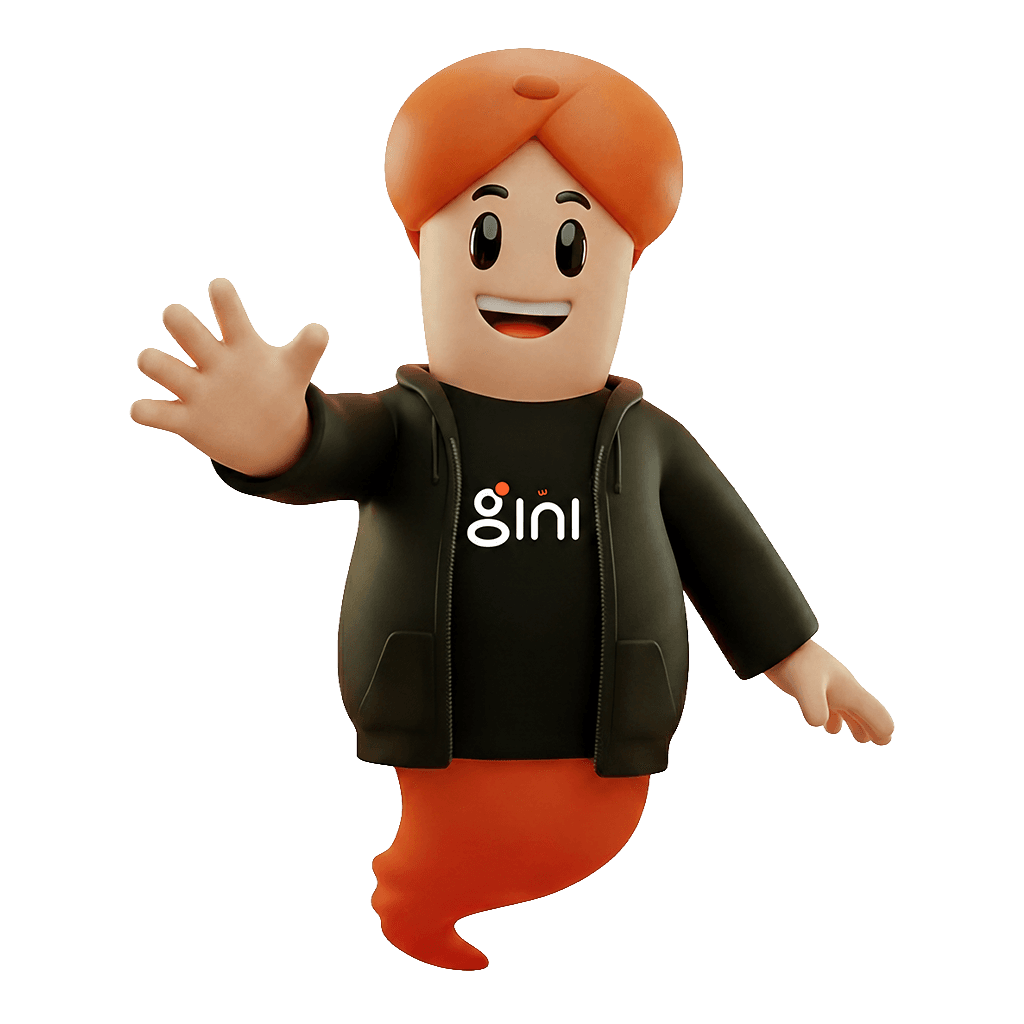 GINI mascot reaching forward
